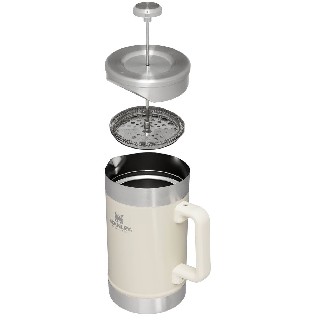 Stanley 1913 Classic Stay Hot French Press 1.4L dans Cream Gloss | Coupe transversale Afficher