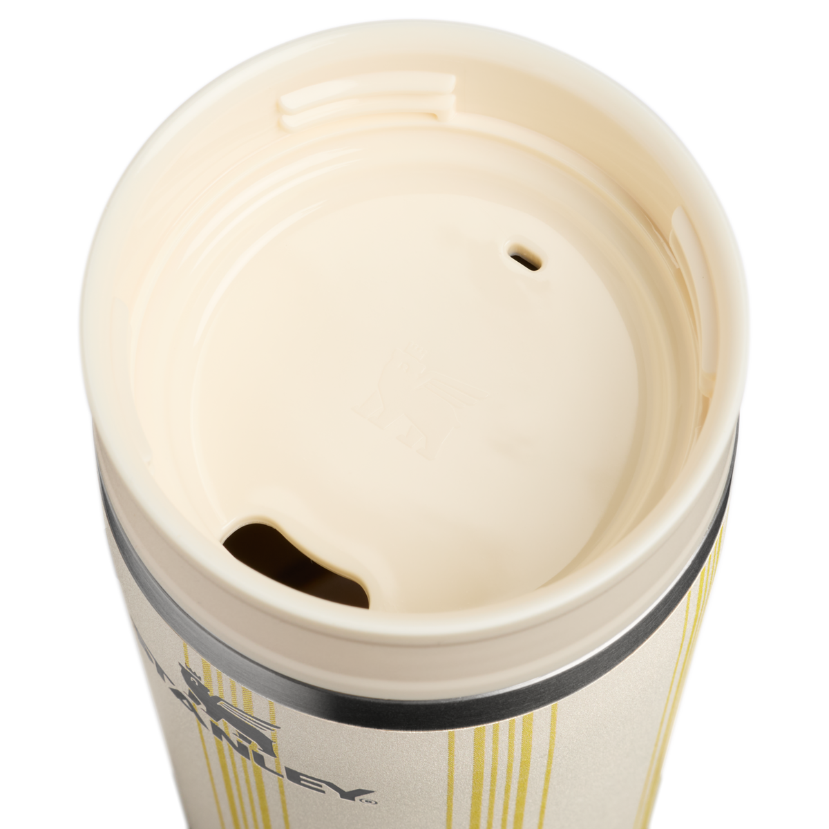 Stanley 1913 Café-To-Go Travel Mug 0.35L in Cream Picnic Stripe | Lid Detailed View