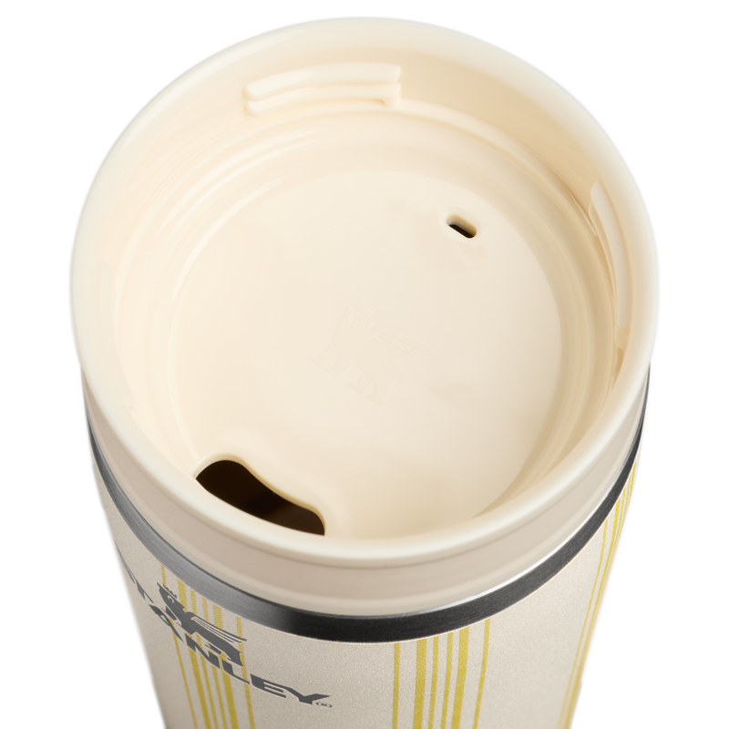 Stanley 1913 Café-To-Go Travel Mug 0.35L in Cream Picnic Stripe | Lid Detailed View