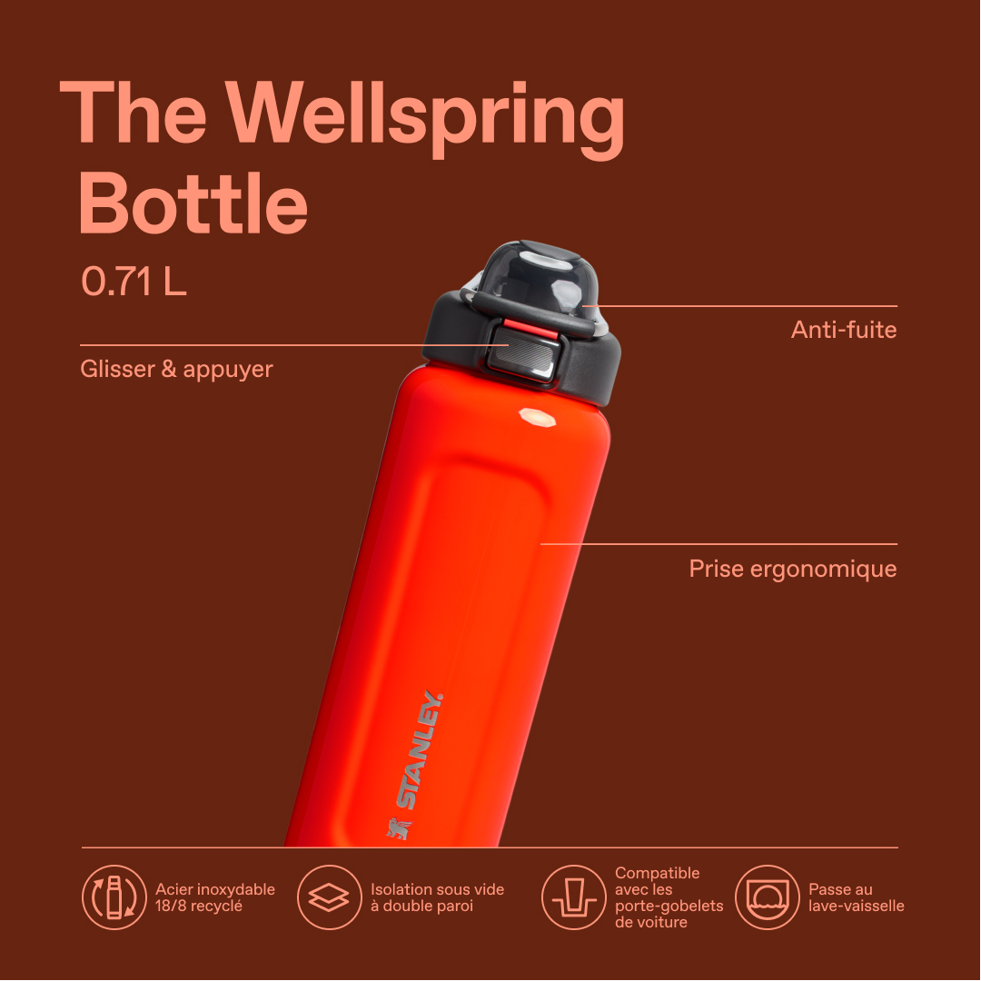 Stanley 1913 Classic Wellspring Bottle 0.71L dans Blaze Orange | Infographie Afficher