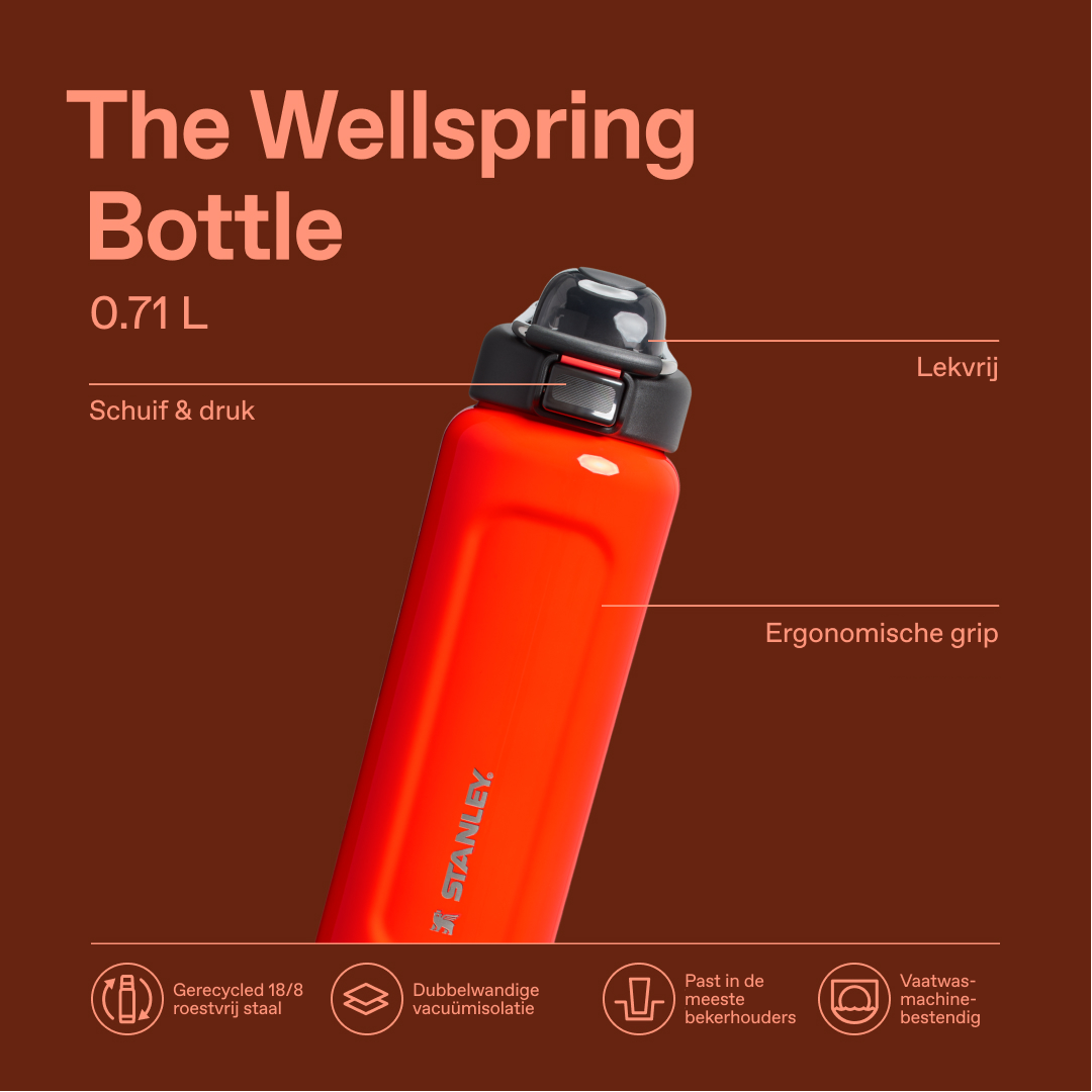 Stanley 1913 Classic Wellspring Bottle 0.71L in Blaze Orange | Infographic Bekijken